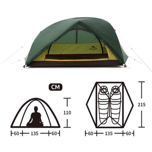 Dimension de la tente 2 places Star-River 2 de Naturehike - Tente autoportante - Koksoak Outdoor co.